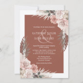 Boho Chic Pampas Grass Terracotta Floral Wedding Kaart (Voorkant)