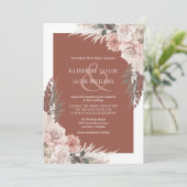 Boho Chic Pampas Grass Terracotta Floral Wedding Kaart (Staand voorkant)