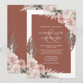 Boho Chic Pampas Grass Terracotta Floral Wedding Kaart (Voorkant / Achterkant)
