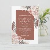 Boho Chic Pampas Grass Terracotta Floral Wedding Kaart (Staand voorkant)