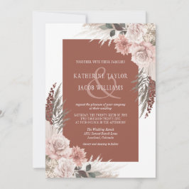 Boho Chic Pampas Grass Terracotta Floral Wedding Kaart