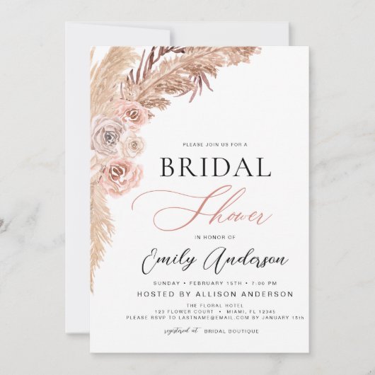 Boho Chic Pampas Grass Vrijgezellenfeest Kaart (Voorkant)