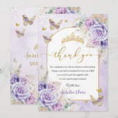 Boho Chic Pampas Paarse Lila Bloemen Quinceañera Bedankkaart (Voorkant / Achterkant)