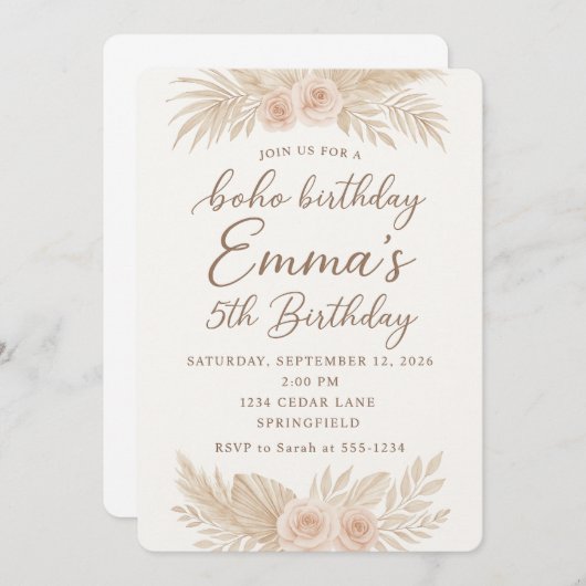 Boho Chic/Pampasgras Kaart (Voorkant / Achterkant)