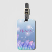 Boho Chic Pastel Paars Pink Feathers Sparkles Bagagelabel (Voorkant (verticaal))