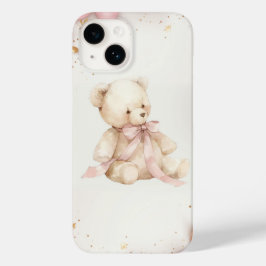 Boho Chic Pastel Pink and Brown Teddy Bear Case-Mate iPhone 14 Hoesje
