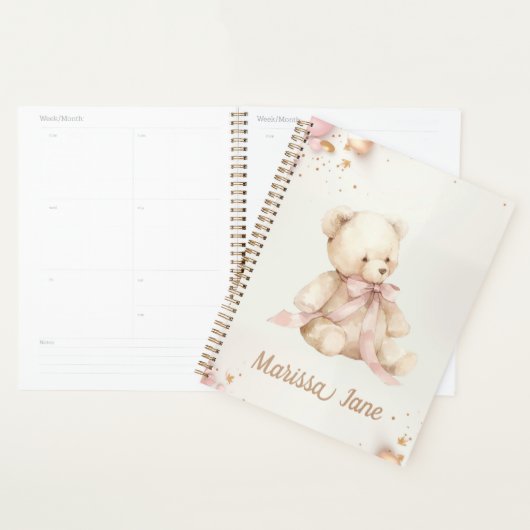 Boho Chic Pastel Pink and Brown Teddy Bear Planner (Display)
