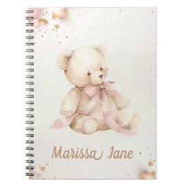 Boho Chic Pastel Roze en Bruine Teddydbeer Notitieboek