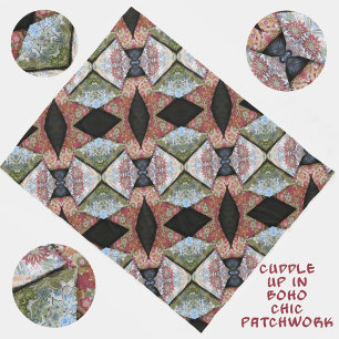 Boho Chic Patchwork Pattern Multi Color Fleece Deken