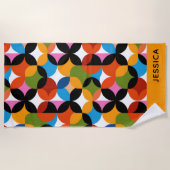 Boho Chic Patroon Levendig Mid Century Modern Naam Strandlaken (Voorkant)