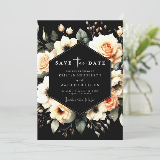 Boho Chic Peach bruiloft Save The Date (Staand voorkant)