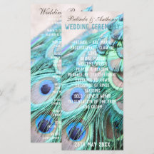 Boho Chic Peacock Back Feathers Wedding Programme