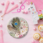 Boho Chic Peacock Feather and Rozen Paper Bord (Feest)