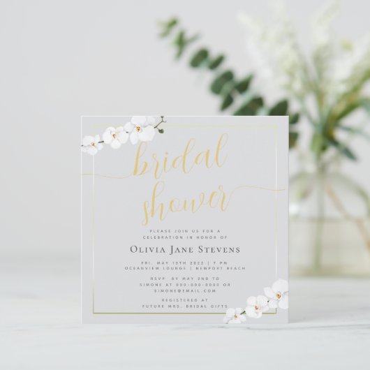 Boho Chic Pearl Gold Lijst Orchids Vrijgezellenfee Kaart (Staand voorkant)