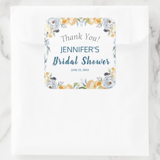 Boho Chic Perzik Bloemachtige Bruiloftsborrel  Vierkante Sticker (Tas)