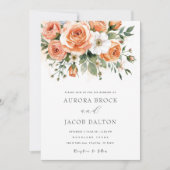 Boho Chic Perzik en witte bloemen bruiloft Kaart (Voorkant)