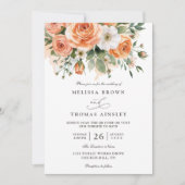 Boho Chic Perzik en Witte Bloemen QR Code Bruiloft Kaart (Voorkant)