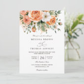 Boho Chic Perzik en Witte Bloemen QR Code Bruiloft Kaart (Staand voorkant)