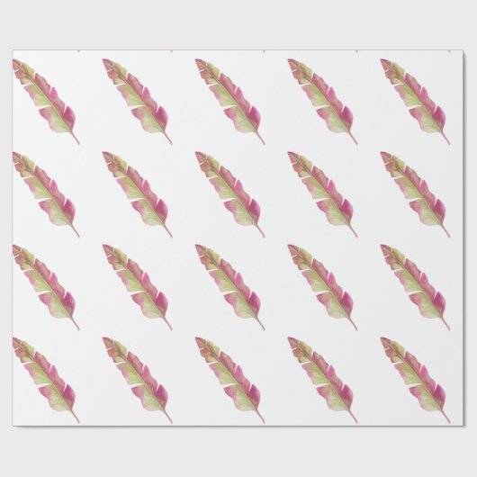 Boho Chic Pink en Green Feather Wrapping paper Cadeaupapier (Vlak)