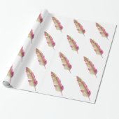Boho Chic Pink en Green Feather Wrapping paper Cadeaupapier (Uitgerold)