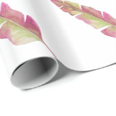 Boho Chic Pink en Green Feather Wrapping paper Cadeaupapier (Rol Hoek)