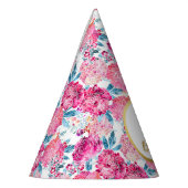 Boho Chic Pink Floral Aangepast Foto Happy Birthda Feesthoedjes (Links)