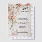 Boho Chic Pink Floral Bewaar de datum Vellum Uitnodigingen (Offset (Uitnodiging))