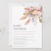 Boho Chic Pink Floral Pampas Grass Baby shower Kaart (Voorkant)