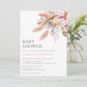 Boho Chic Pink Floral Pampas Grass Baby shower Kaart (Staand voorkant)