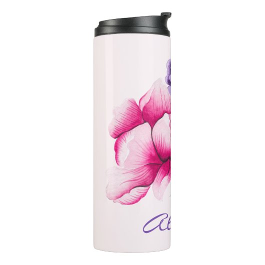 Boho Chic Pink Floral Thermal Tumbler Thermosbeker (Gedraaid links)