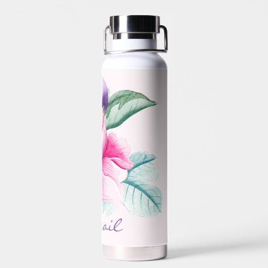 Boho Chic Pink Floral Water Fles (Achterkant)
