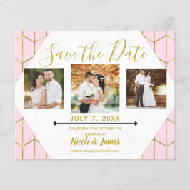 Boho Chic Pink Hexagon Gold Geometric Save Date
