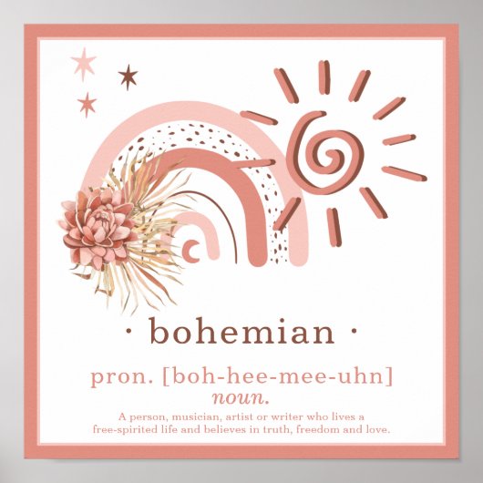 Boho Chic Pink Sun | Rainbow Bohemian Definition Poster (Voorkant)