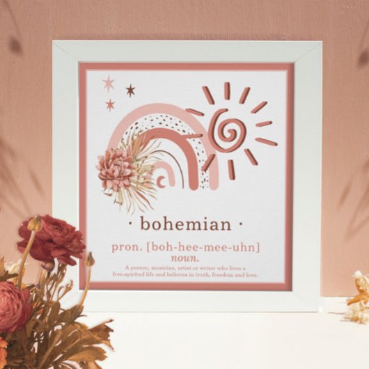 Boho Chic Pink Sun | Rainbow Bohemian Definition Poster