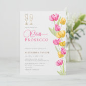Boho Chic Pink Yellow Tulips Gold Petals Prosecco Kaart (Staand voorkant)