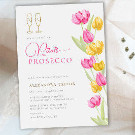Boho Chic Pink Yellow Tulips Gold Petals Prosecco Kaart