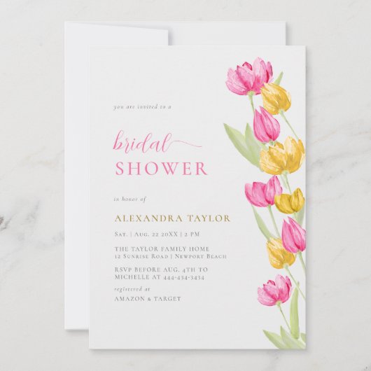 Boho Chic Pink Yellow Tulips Spring Vrijgezellenfe Kaart (Voorkant)