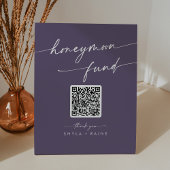 Boho Chic Plum Paarse bruiloft huwelijksreis fonds Reclamebord Met Voetstuk