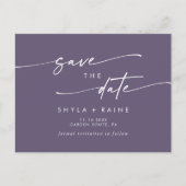 Boho Chic Plum Paarse bruiloft Save the Date Uitnodiging Briefkaart (Voorkant)