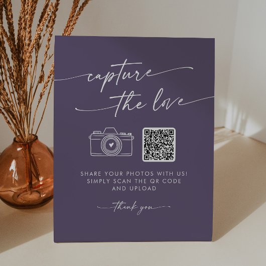 Boho Chic Plum Paarse Capture de liefde bruiloft Reclamebord Met Voetstuk