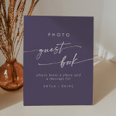 Boho Chic Plum Paarse foto gastenboek bruiloft Reclamebord Met Voetstuk