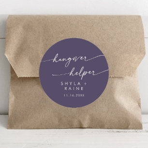 Boho Chic Plum Paarse Hangover Helper Favor Ronde Sticker