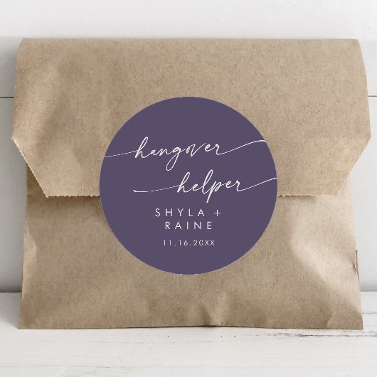 Boho Chic Plum Paarse Hangover Helper Favor Ronde Sticker