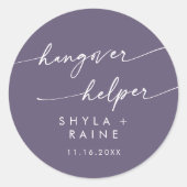 Boho Chic Plum Paarse Hangover Helper Favor Ronde Sticker (Voorkant)