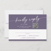 Boho Chic Plum Paarse Mail In en QR Code RSVP Kaartje (Voorkant)