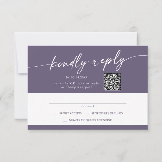 Boho Chic Plum Paarse Mail In en QR Code RSVP Kaartje (Voorkant)