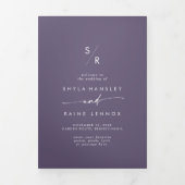 Boho Chic Plum Paarse Monogram Bruiloft Drieluik Programma (Cover)