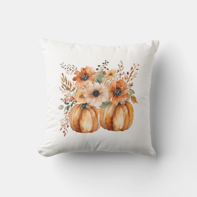 Boho Chic Pompoen en Bloempatronen Thanksgiving Kussen (Voorkant)