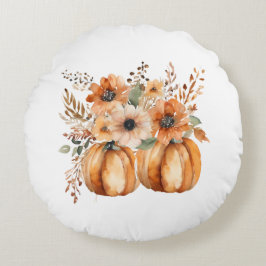 Boho Chic Pompoen en Bloempatronen Thanksgiving Rond Kussen