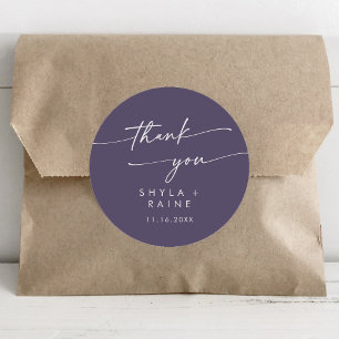 Boho chic pruim Paarse dank u bruiloft gunst Ronde Sticker
